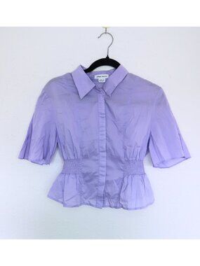 Urban Revivo Purple Smocked Waist Short Sleeve Peplum Shirt Top